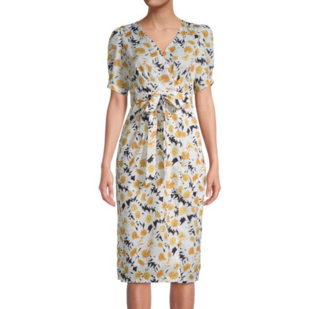 Avant Look V Neck Front Split Floral Print Wrap Dress
